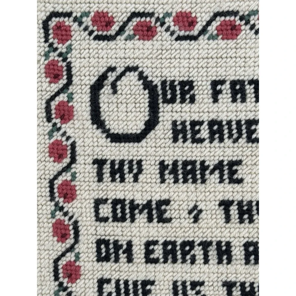 The Lord's Prayer Framed Vintage Needlepoint 20x17 Black Frame
